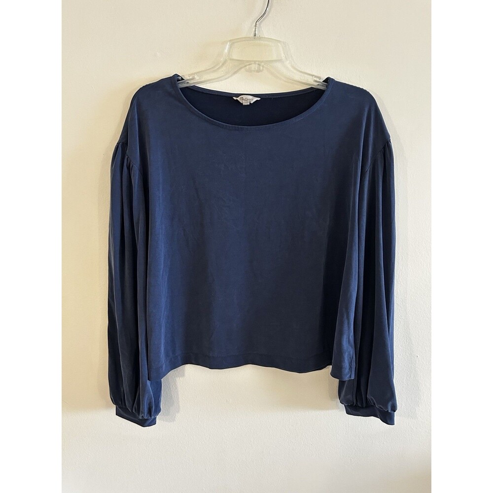 Madewell Navy Blue Soft Loose Fit Top Long Sleeve Scoop Neck Size S Blouse